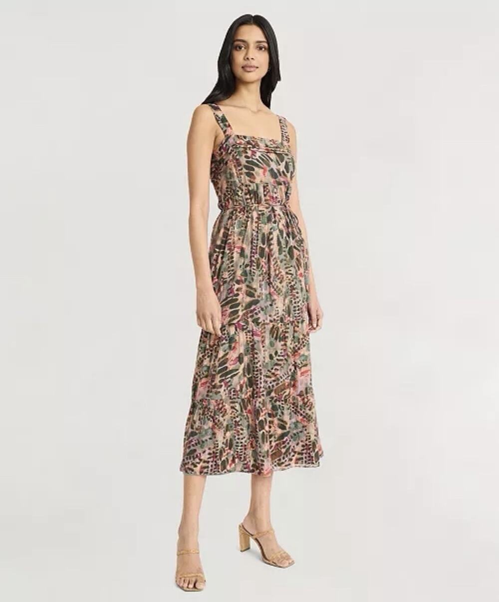 The Good Journey Women’s Sleeveless Printed Voile Midi Dress Tie Back Size S